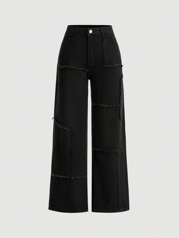 SHEIN MOD Jeans With Frayed Hem Detail And Wide Leg Cut