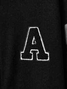 SHEIN EZwear 1pc Letter Graphic Drop Shoulder Zip Up Bomber Jacket In Fall/Winter - Black - View 3