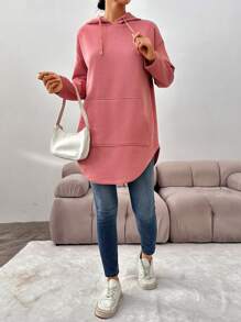 RueChic Women's Drawstring Drop Shoulder Hoodie - Pink - View 3