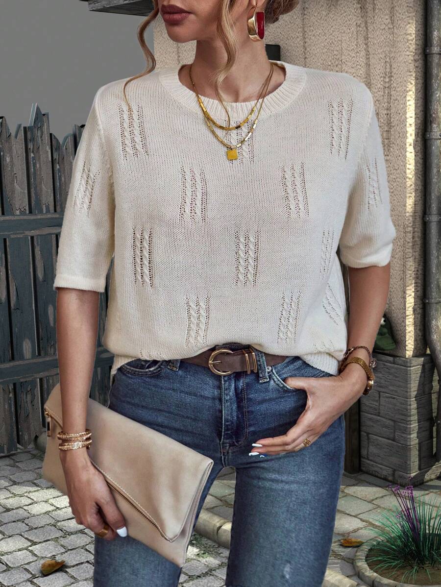 SHEIN CURVE+ Kích thước lớn Của phụ nữ Xu hướng: Cắt giảm Knit ngọn - Màu be - Xem 1