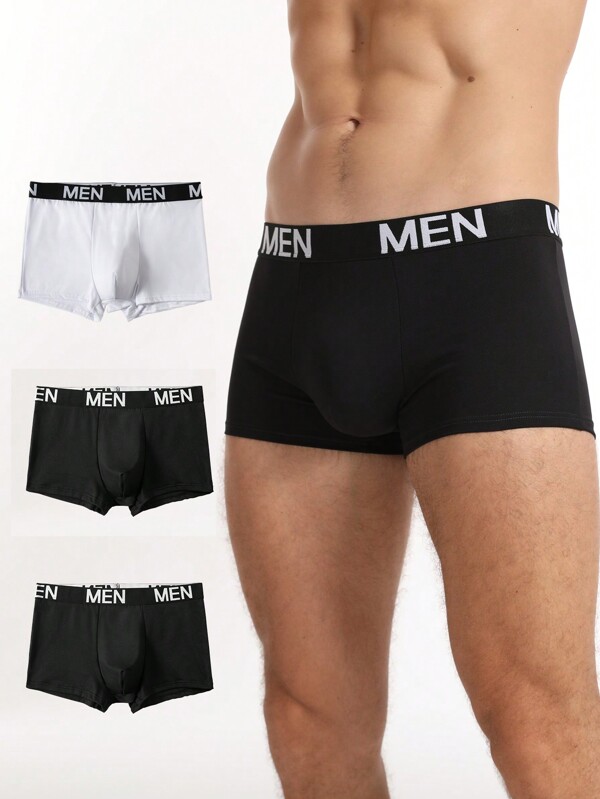 EasyFave 3pcs/set Men's Breathable Boxer Briefs With Letter Waistband Design