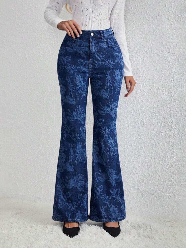 Stylish, Elegant, Vintage Printed, Elastic Women'S Jeans