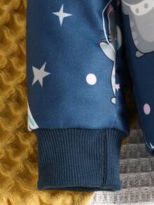 寶寶男童太空貓和火箭圖案上下套裝 - 藏蓝色 - 查看 3