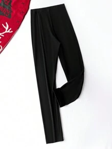SHEIN LUNE Quần legging giữ nhiệt màu trơn cỡ lớn cho nữ - màu đen - Xem 2