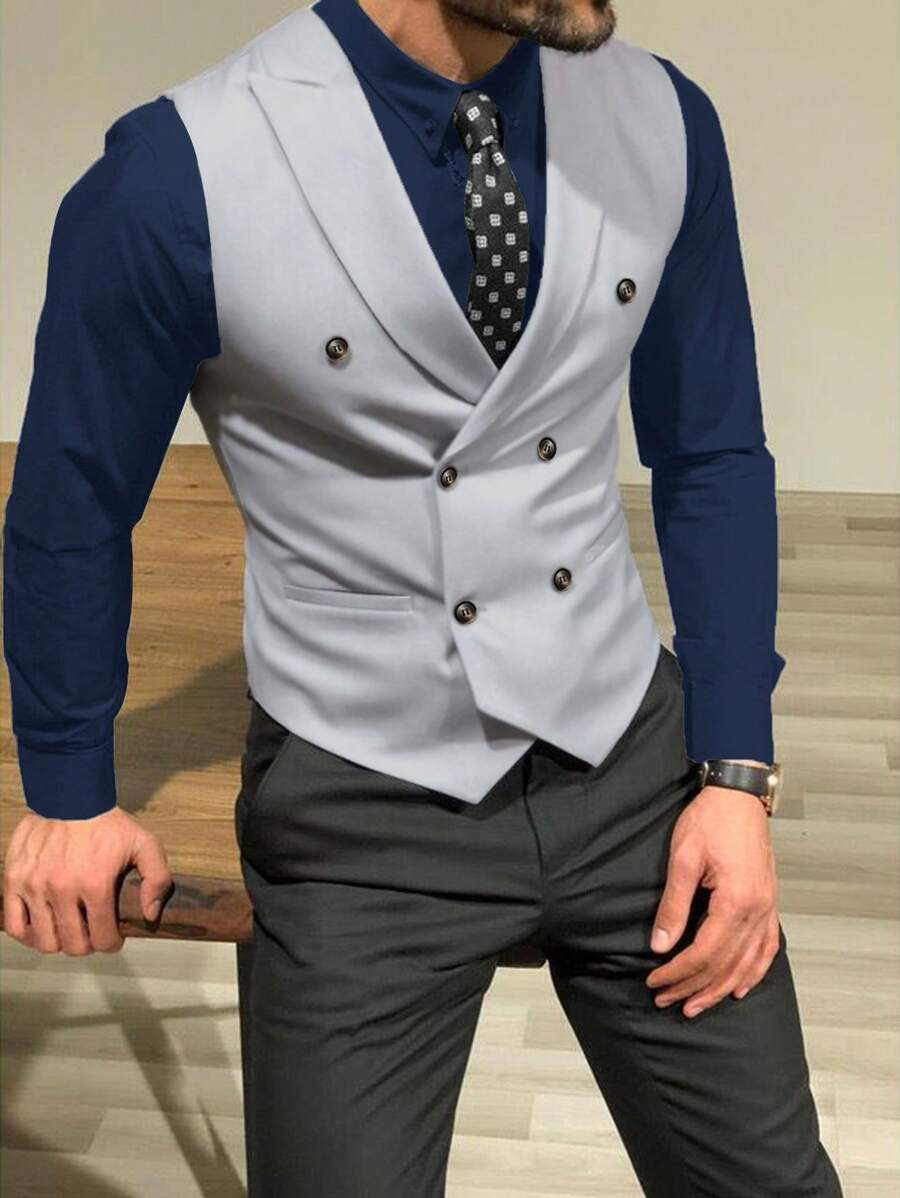 Manfinity 男士雙排釦馬甲無襯衫 - 淺灰色 - 查看 1