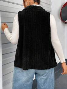 Flirla Plus Size Women's Lapel Collar Vest Coat - Black - View 2