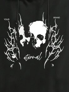 ROMWE MEN Grunge Punk Men's Skull Printed Sleeveless Sweatshirt, Perfect For Autumn And Winter - Black - View 3