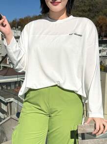 Dazy Petite Plus Women's Letter Print Drop Shoulder T-Shirt - White - View 7