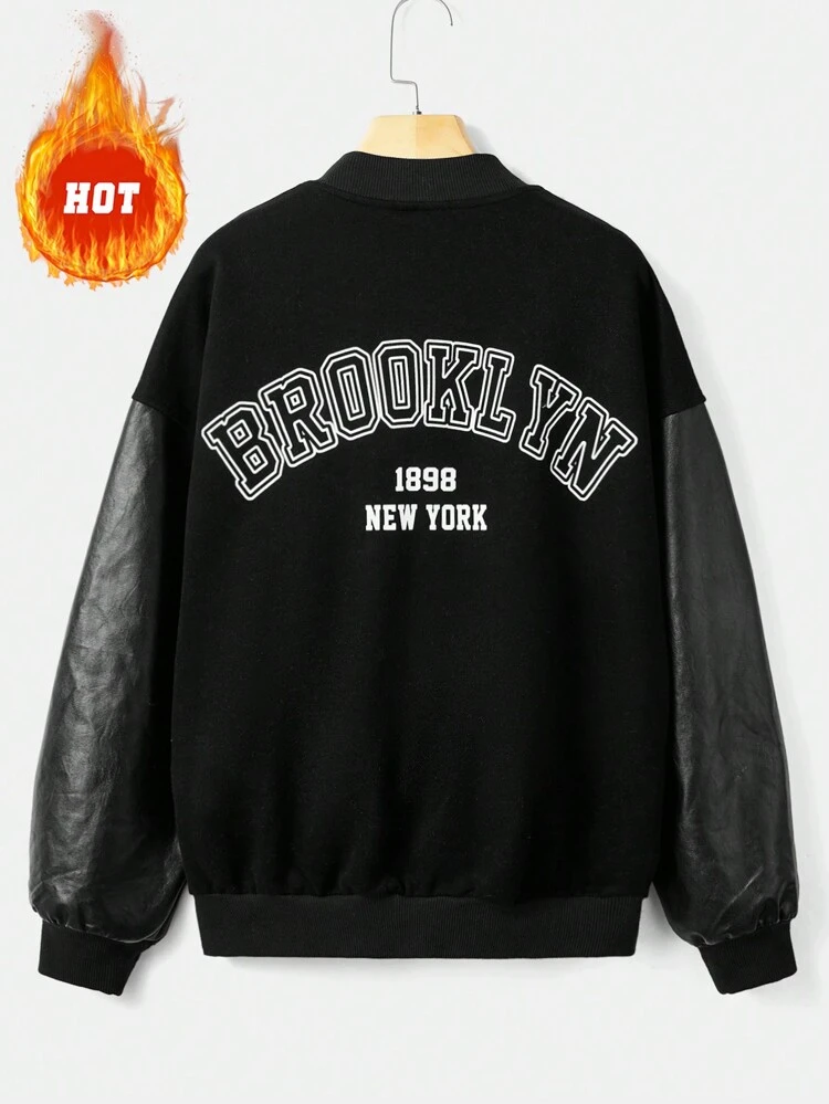 1pc Letter Graphic Drop Shoulder Zip Up Bomber Jacket In Fall/Winter
