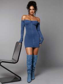 SHEIN BAE Của phụ nữ Đầm Denim - Rửa tối - Xem 6