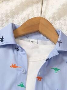 SHEIN Toddler Boys' Dinosaur Printed Button-front Shirt For Spring And Autumn - Multicolor - View 4