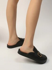 英式風格女士外穿馬莉鞋,夏季白色扁鞋,前尖頭款 - 黑色 - 查看 3