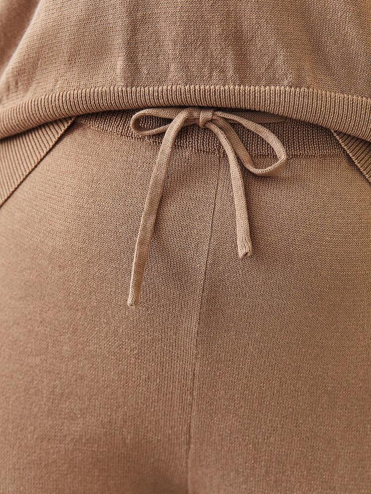 Women'S Plus Size Collared Sweater And Drawstring Knit Pants Set