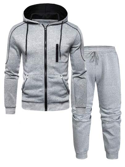 Homme Pantalon De Survêtement & Sweat-Shirt À Capuche Zippé À Cordon