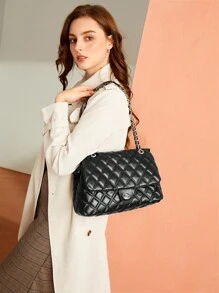 BizChic Borsa a tracolla a catena con motivo a diamanti di grande capacità, adatta per pendolarismo, ufficio, insegnanti