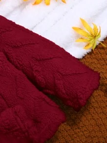 SHEIN 男嬰冬季休閒加厚提花圖案連帽抓絨夾克 - 酒紅色 - 查看 5