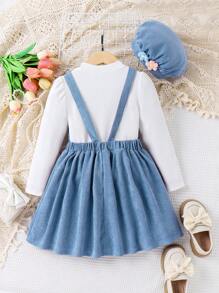 SHEIN 女童兩件套休閒優雅可愛立體花朵連帽兩件套裝 - 藍色 - 查看 2