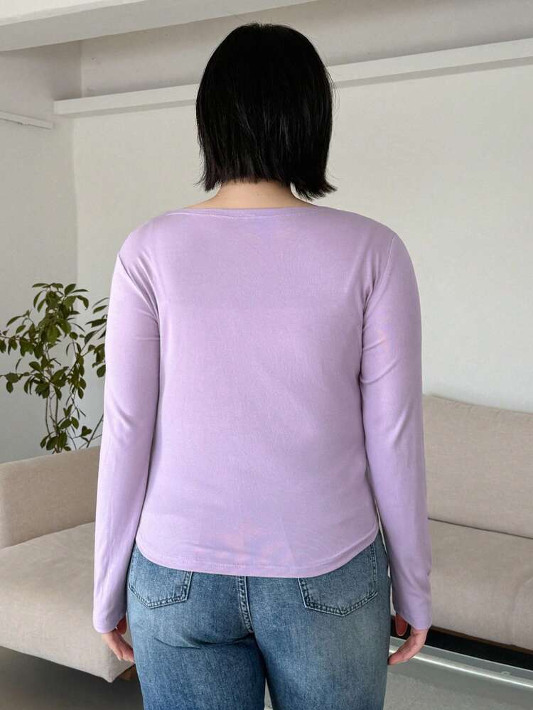 Dazy Petite Plus Women's Criss Cross Tie Long Sleeve T-Shirt