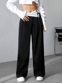 Flirla Women's Color Block Wide Leg Pants Wide Pantspants>Wide Legwide Leg Pantswide Leg Pants Womanwide Leg Pants Girls Fall Cloth For Women