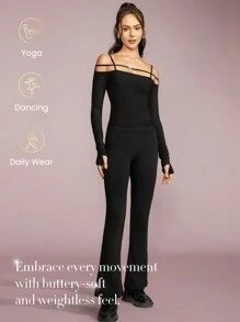 GLOWMODE 肋插紋性感辣妹名牌冷肩上衣 - 黑色 - 查看 5