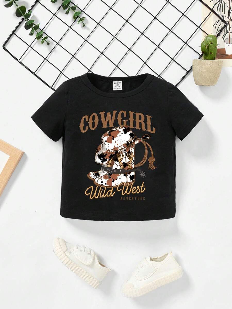 Baby Girl Letter & Graphic Tee - Black - View 1