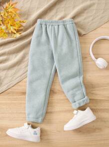 SHEIN 女小童素色彈性腰帶保暖衛褲 - 灰色 - 查看 3