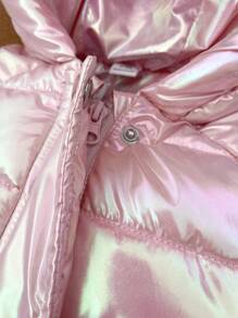 嬰兒女童帶包連帽棉衣,冬季時尚厚外套 - 粉色 - 查看 4