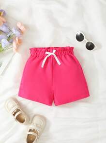 SHEIN Girls' Rose Red Bow Shorts - Hot Pink - View 1