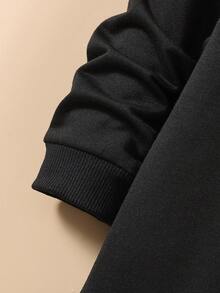 SHEIN 男孩實色連帽衫和長褲套裝 - 黑色 - 查看 4