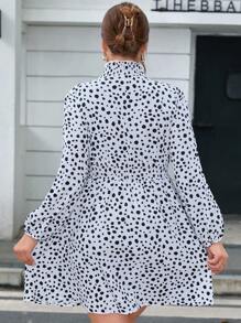 SHEIN Privé Women's Elegant Polka Dot Stand Collar Plus Size Dress - Black and White - View 2