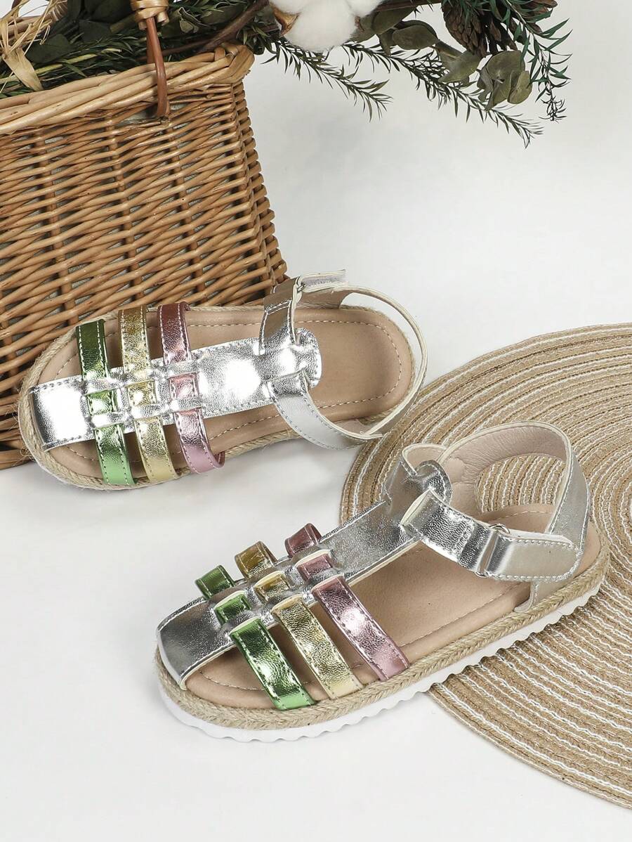 Girls' Casual Fashionable Flat Sandals With Multi-Color Woven Straw Rope - Multicolor - View 1