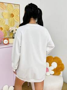 SHEIN Qutie 女性星星印花下垂肩套頭衫 - 白色 - 查看 2