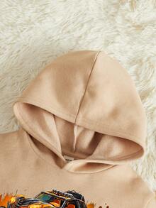 男童休闲汽车图案抓绒卫衣，适合秋冬季穿着 - 卡其色 - 查看 3