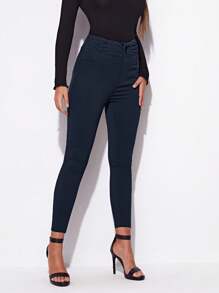 SHEIN Women's Fashionable Slim-Fit Solid Color Long Pants, Casual - Royal Blue - View 4