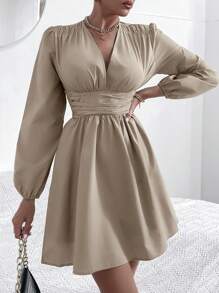 Chiquease Solid Ruched Shirred Back Dress