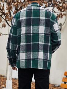 Manfinity Homme Men's Plus Size Plaid Woven Shacket With Letter Patches