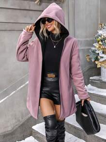 SHEIN LUNE Two Ways Hooded Coat - Black - View 4