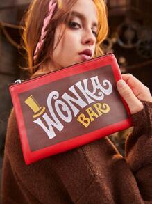 Willy Wonka and the Chocolate Factory X ROMWE Letter Print Makeup Bag - Red - View 6
