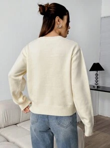 Flirla Women's Flag Pattern Drop Shoulder Sweater Knit Pullover Fall Winter Outfit