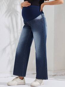 SHEIN Maternity Support Belly Wide Leg Jeans - Medium Wash - View 6