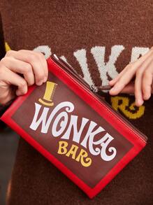 Willy Wonka and the Chocolate Factory X ROMWE Letter Print Makeup Bag - Red - View 2