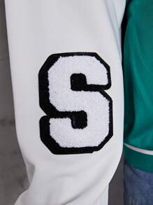 SHEIN Teenager Letter & Plaid Color Block Print Casual Jacket - Green - View 6