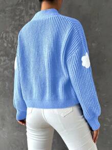 SHEIN Unity Áo khoác cardigan trễ vai họa tiết đám mây - Xanh và trắng - Xem 2