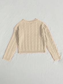 SHEIN Unity 麻花編織落肩袖套頭毛衣 - 杏色 - 查看 2