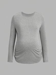 SHEIN 3 件/套 純色褶皺孕婦 T 卹 - 灰色 - 查看 9