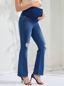 SHEIN 孕婦高腰破洞牛仔褲