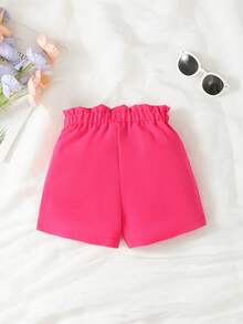 SHEIN Girls' Rose Red Bow Shorts - Hot Pink - View 2