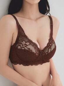 DAZY Lace Wireless Sexy Lingerie Bra - Chocolate Brown - View 3