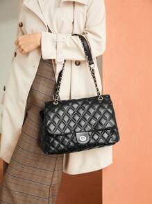 BizChic Borsa a tracolla a catena con motivo a diamanti di grande capacità, adatta per pendolarismo, ufficio, insegnanti