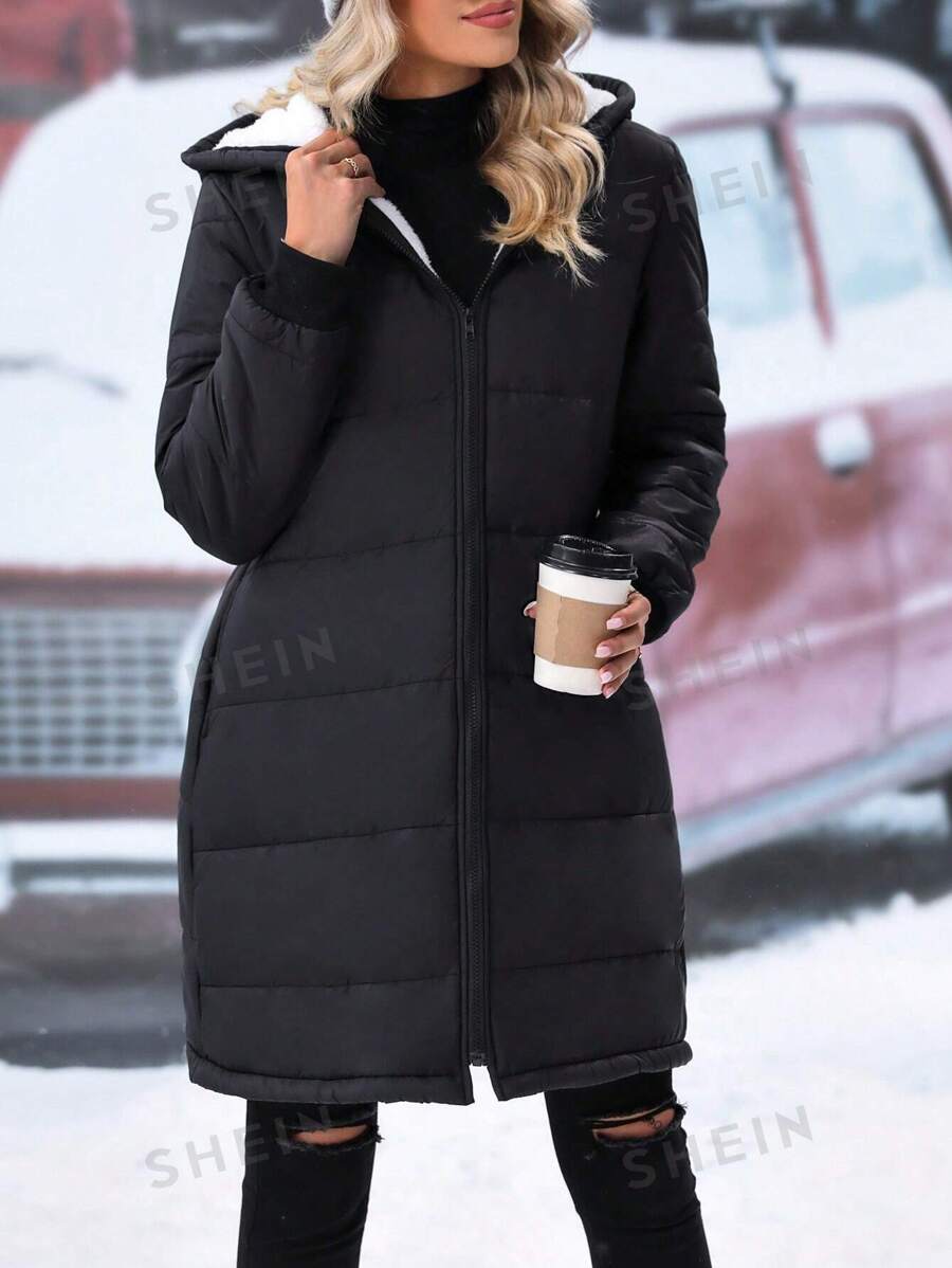 SHEIN LUNE Manteau rembourr?� ?� capuche zipp?� pour l'hiver | Mode en ligne | SHEIN FRANCE